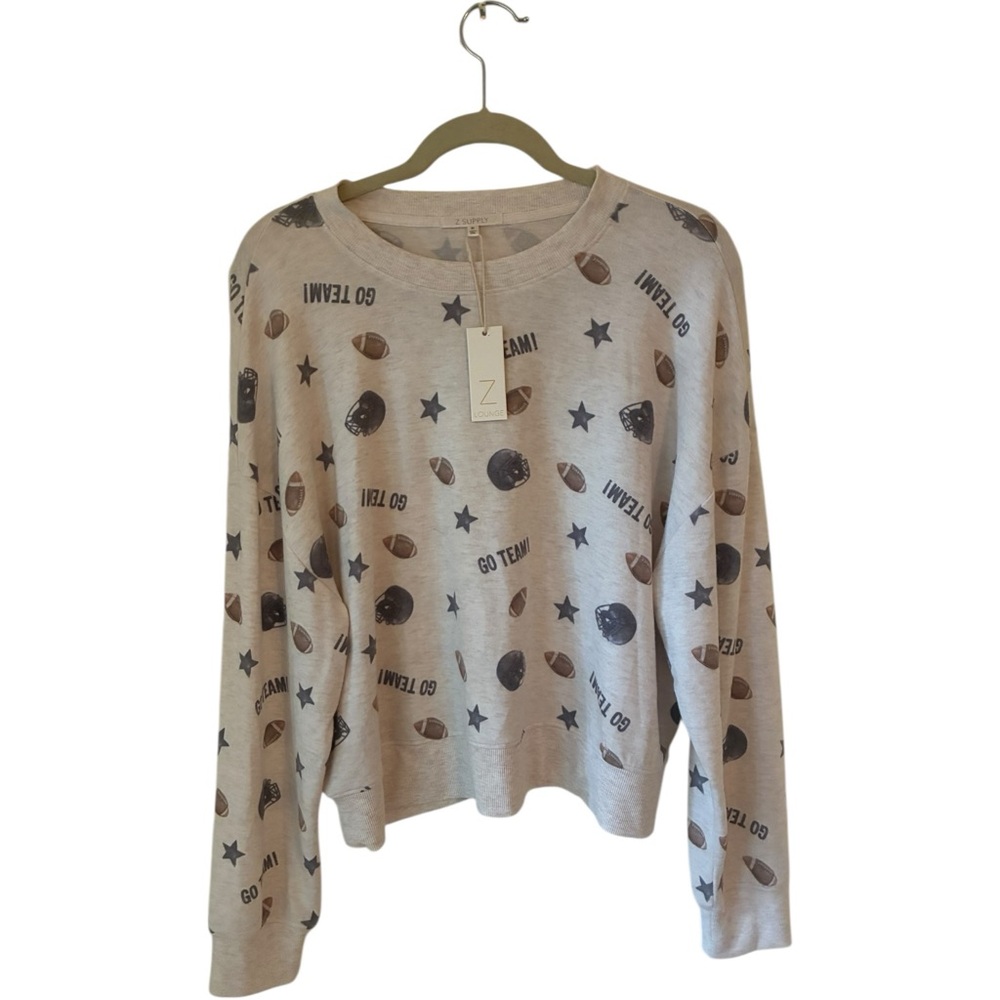 NWT Z Supply Football Star Long Sleeve Top Heather Linen Size M - Picture 3 of 6
